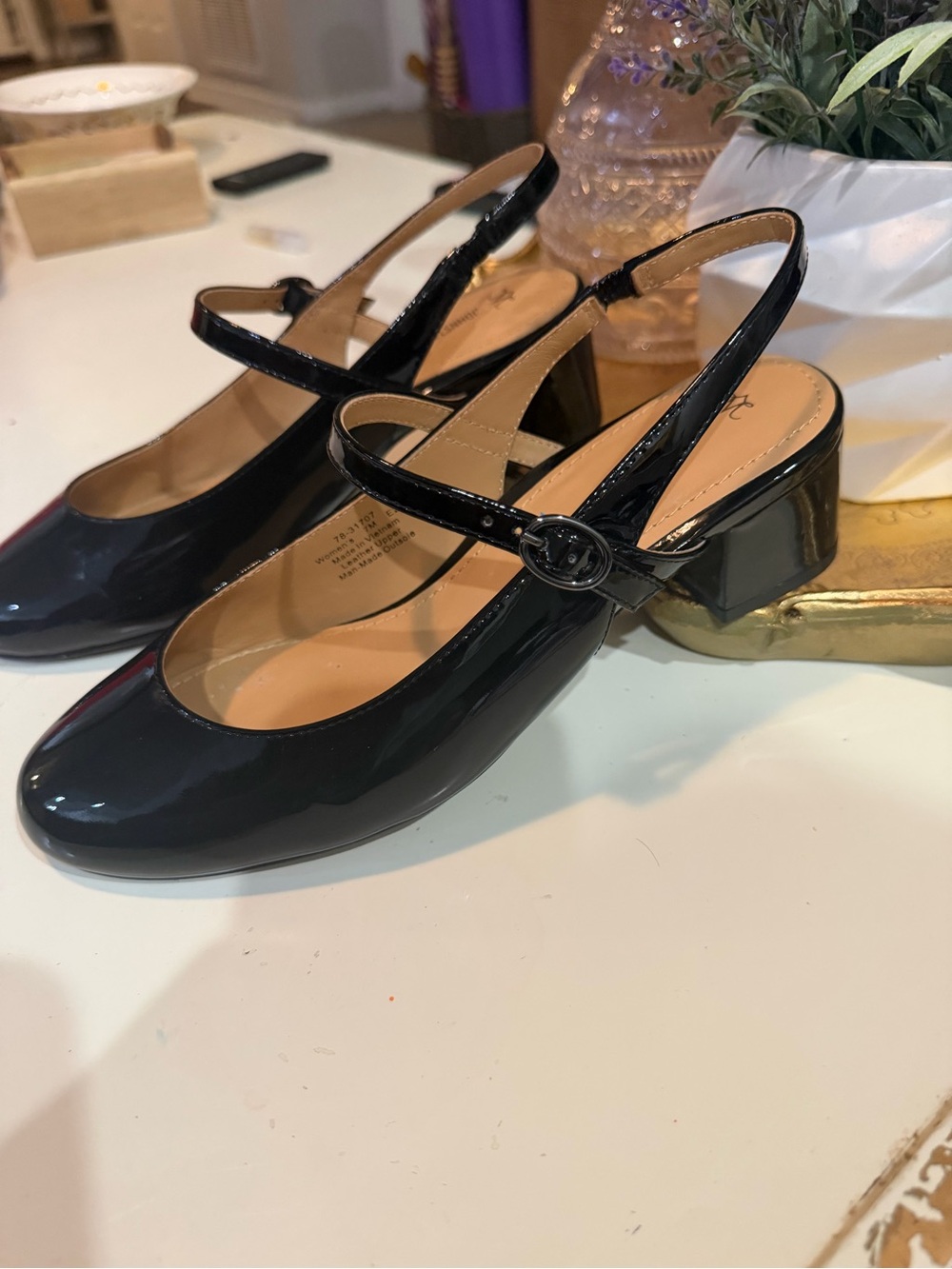 Johnston & Murphy Black Patent Mary Jane Slingback Heels